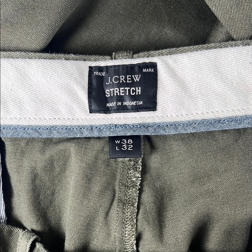 J. Crew Stretch Men's Olive Green Khaki Flat Front Pants Sz 38x32